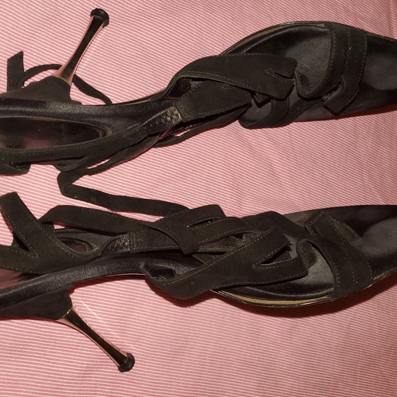 Black suede strap sandals metal heel - Picture 6 of 10